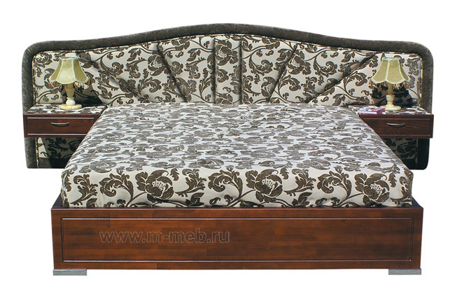 Кровать Танго, мягкое изголовье, основание из массива сосны, встроенные тумбы с ящиками